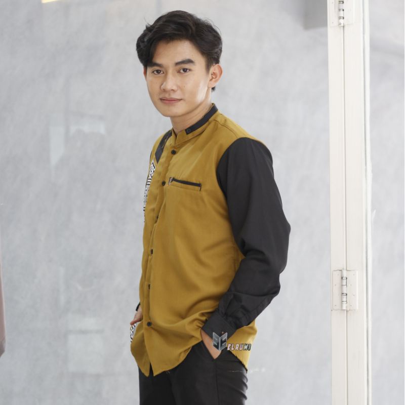 Baju Koko Seragam Hadroh Kemeja Pria Lengan Panjang El Rumi Motif Sinergi
