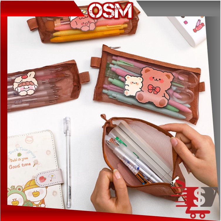 

OSM - S5776 Tempat Pensil Zipper Coklat Motif / Tempat pensil jaring zipper transparant / Tempat Makeup Model Jaring Transparan