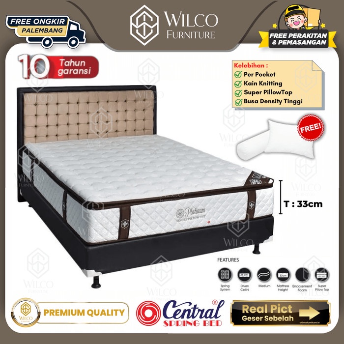 Kasur Springbed Central Platinum Single Pillow Top / Matras Tebal 33CM - Matras Aja, 120x200