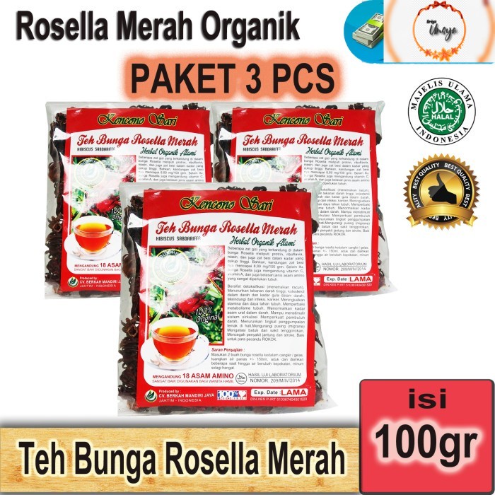 

[ PAKET 3 pcs ] Teh ROSELLA MERAH KENCONO SARI Curah Bunga - 100gram