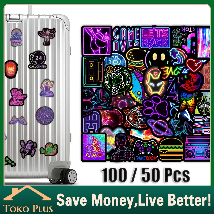 

100Pcs Stiker Anti Air Motif Kartun Neon Graffiti Gaya Punk Untuk Dekorasi Helm Laptop