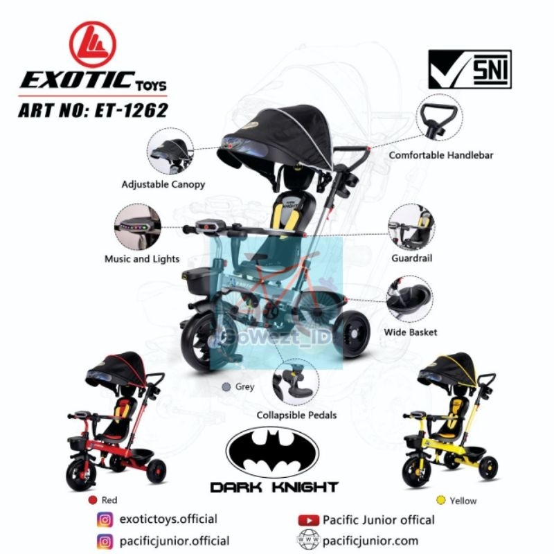 Tricycle Sepeda Anak Roda Tiga 3 Stroller Anak ET-1262 1269 Batman Dark Knight Exotic | High Quality