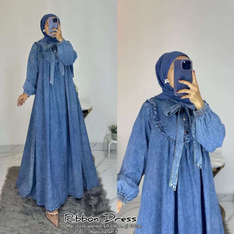 KOLEKSI helen/ maxy RIBBON JEANS DRESS