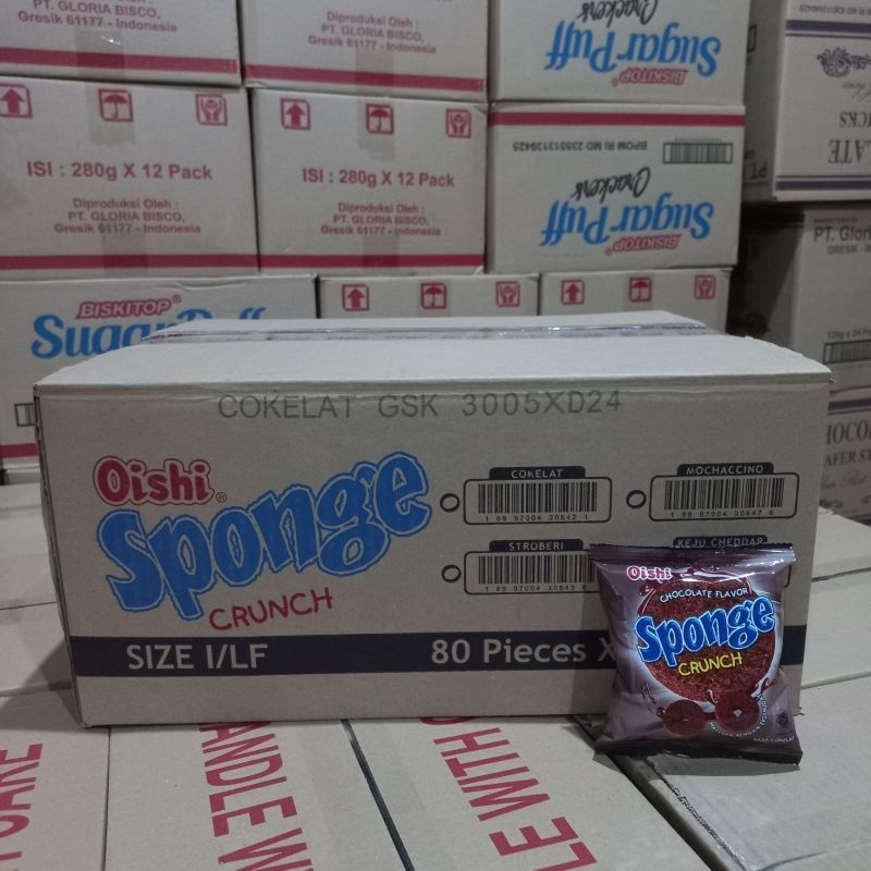 

Oishi Sponge crunch 9 gram 1 dus isi 8 renceng 1 renceng isi 10 pcs