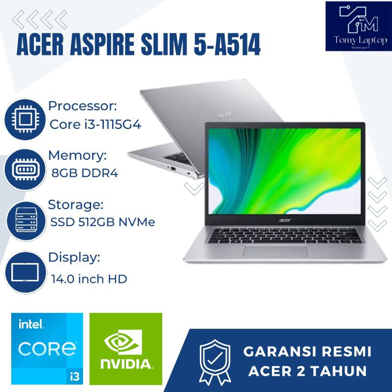 LAPTOP BARU ACER ASPIRE 5-A514/CORE I3/NVIDIA MX350/RAM 8GB/SSD 512GB