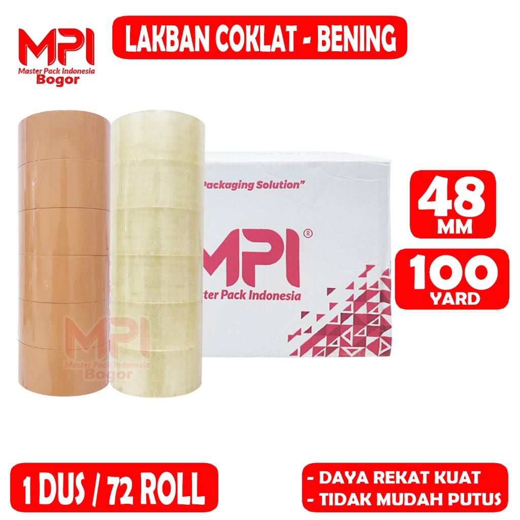 

1 DUS [ 72 ROLL ] Lakban Coklat - Lakban Bening MPI 48 mm x 100 yard / Lakban Packing - Master Pack Indonesia