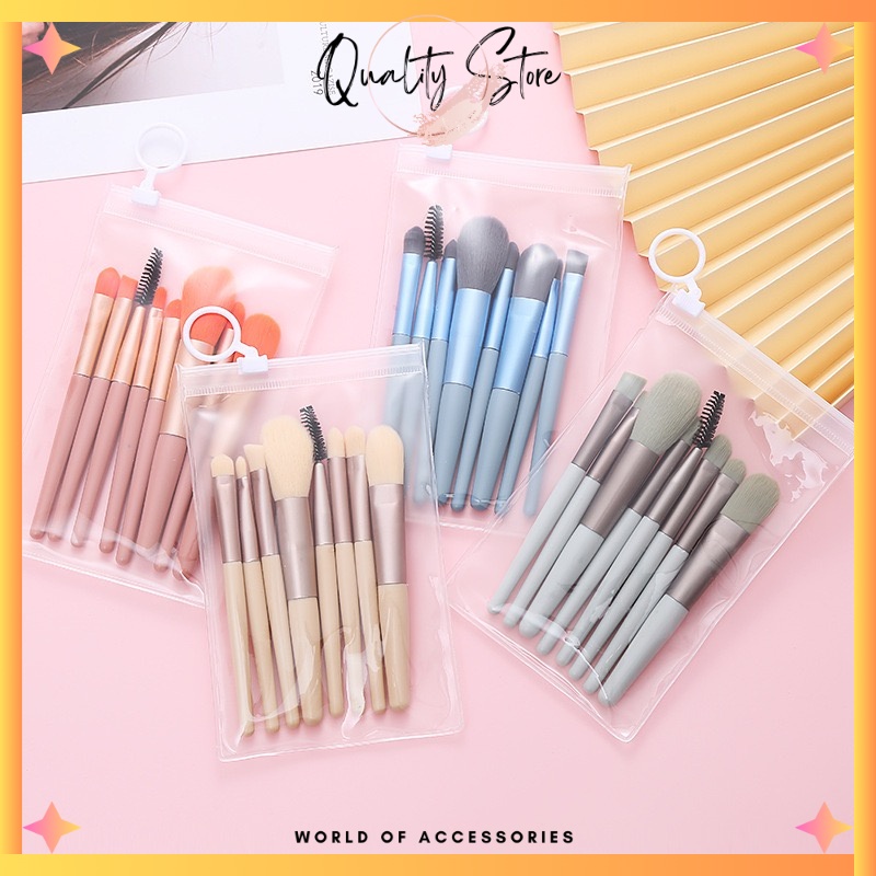 QS - 8 IN 1 KUAS MAKE UP SET + POUCH / PAKET ALAT MAKE UP TRAVEL / BRUSH SET