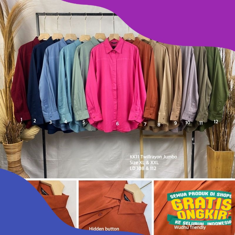 ASMY SHIRT KEMEJA NURAMA ORI SIZE XL & XXL BAHAN RAYON TWILL PREMIUM - KEMEJA WANITA /KEMEJA KERJA/K
