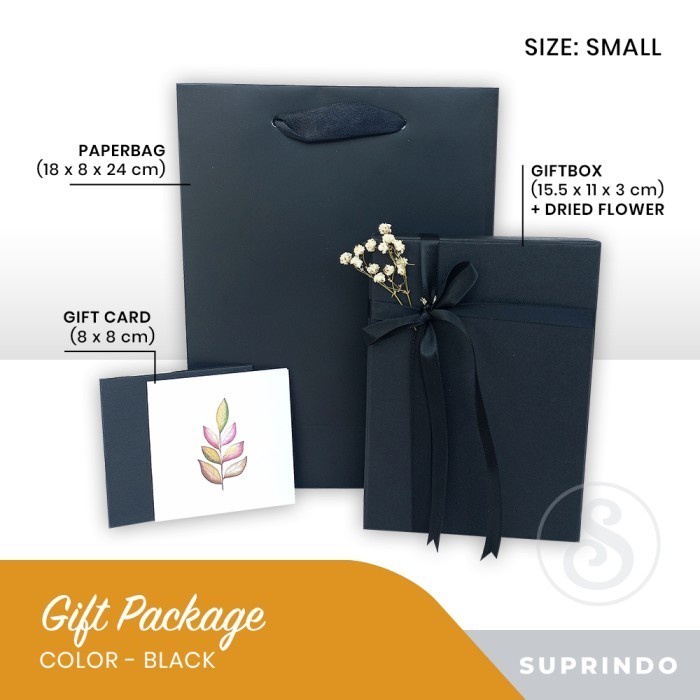 

Gift Set Paper Bag + Kotak Kado + Kartu Ucapan Hitam - Hitam, Model 01