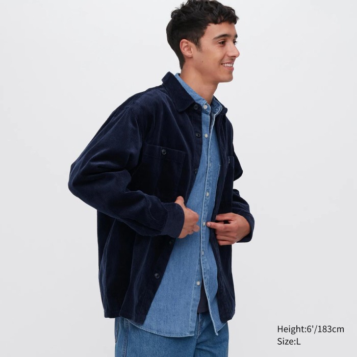 [MRN25] UNIQLO Men Kemeja Work Corduroy Lengan Panjang Outer Jaket Pria JASTIP - NAVY, XXL