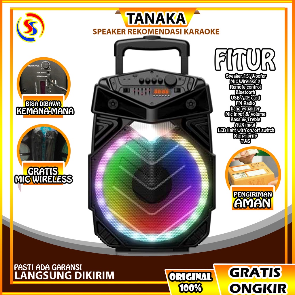 SPEAKER BLUETOOTH TANAKA 15 IN BONUS MIC SPEAKER KARAOKE SPEAKER PORTABLE TANAKA DIAMOND ANTROLLEY 1