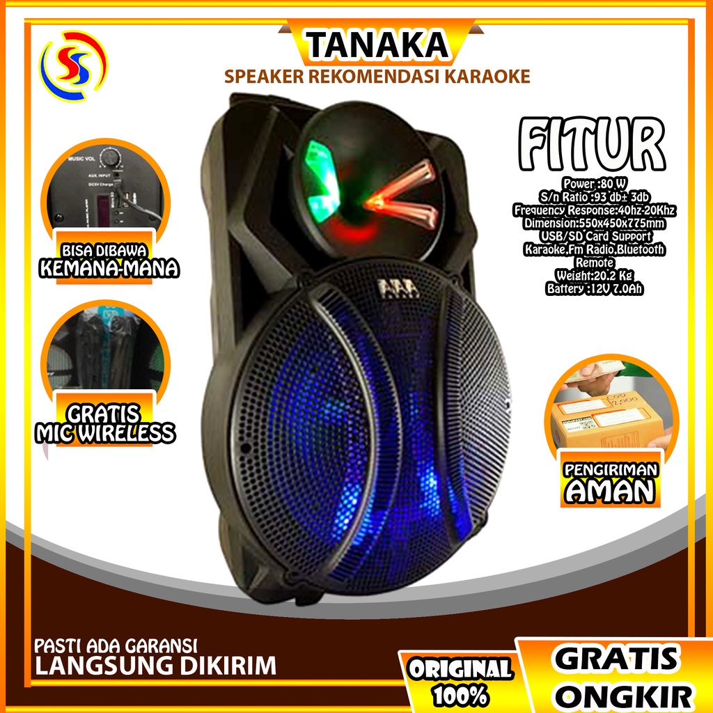 SPEAKER BLUETOOTH TANAKA 18 IN BONUS MIC SPEAKER KARAOKE SPEAKER PORTABLE TANAKA DIAMOND ANTROLLEY 1