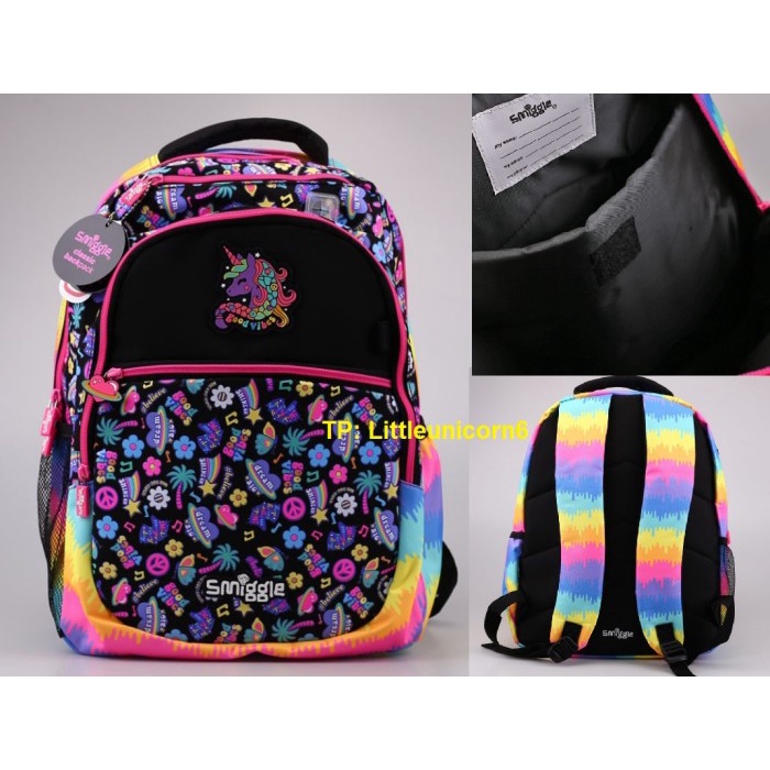 Smiggle Unicorn black backpack lunchbag hardtop bottle original - Tas 30*13*40cm
