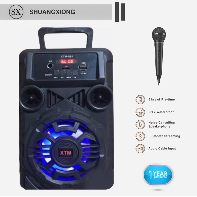 Xtm-881 Speaker Aktif Full Bass Music Live Parti cod Free mic 600