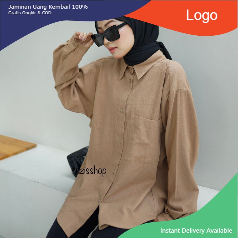 NZ Kemeja Oversized Linen Import Shirt Import Korean 25 Warna/ Murah lebay