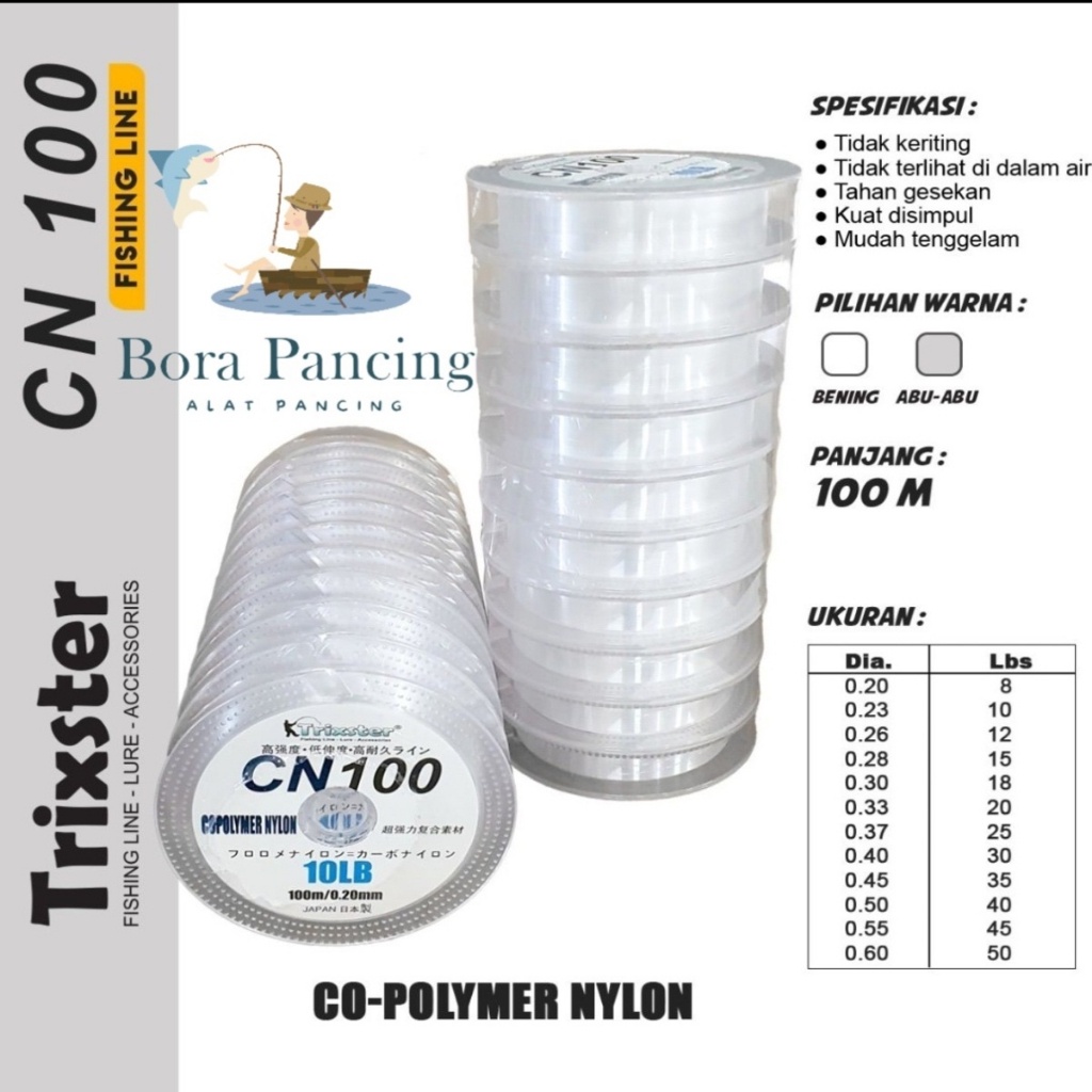 Senar Pancing Nylon Connecting CN100 Trixster Clear Grey Bening Abu-abu