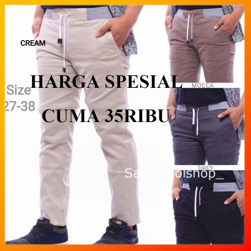 Celana Panjang Chinos/Cino/Chinos Pria/Cowok Standar-jumbo Krem(Cream)/Abu(Grey)/Hitam(Black)
