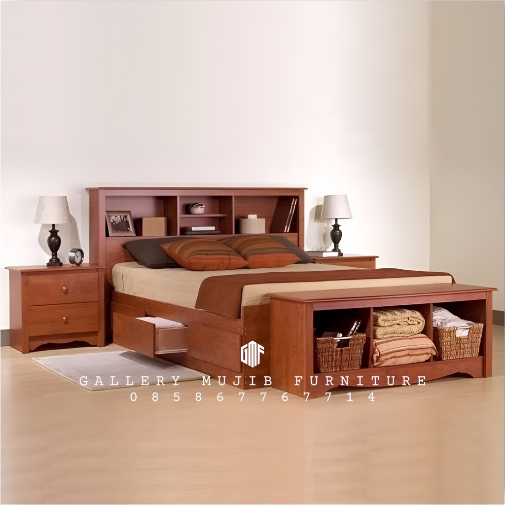 Dipan rak tempat tidur ranjang laci kayu jati mebel jepara