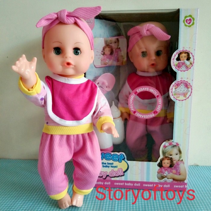 Gemesh-Lucu Sweet Baby Doll Mainan Boneka Bisa Bersuara Seperti Bayi, Pipis - botak pink