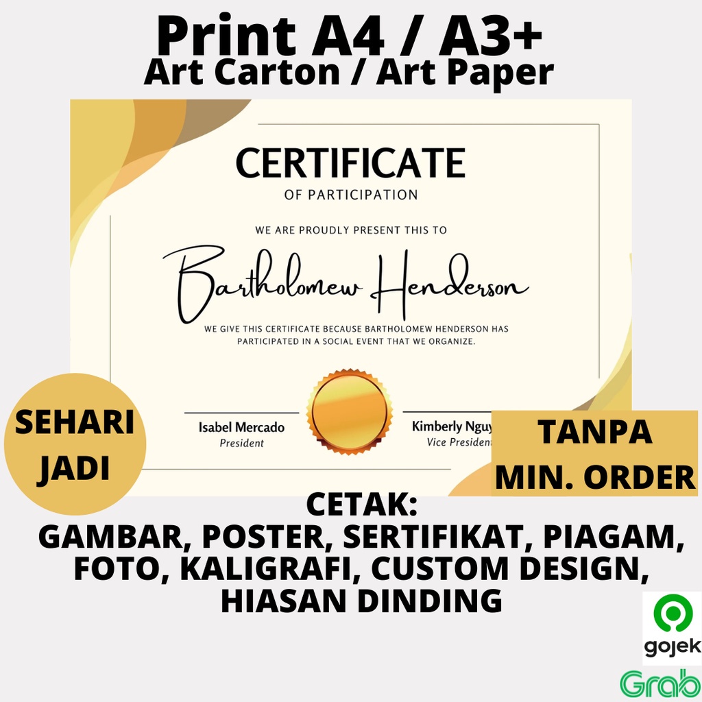 

termurah Cetak Art Carton A4 A3 A3+ Glossy Doff Sertifikat Piagam Berkualitas