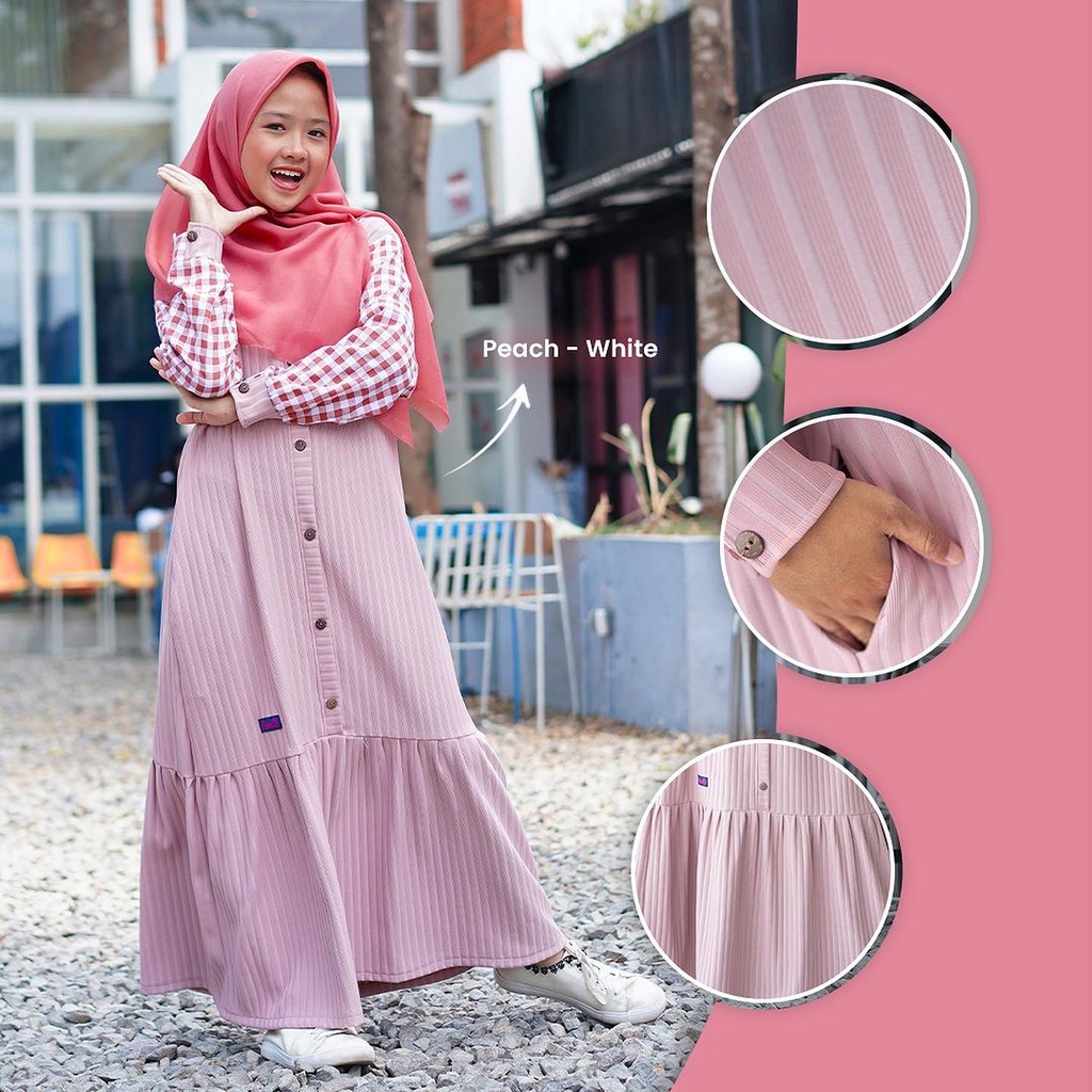 HOOFLA Gamis Anak Perempuan Usia 3 - 12 Tahun Pakaian Baju Muslimah Tanggung Kekinian Anaya