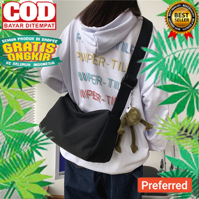 VIOR Sling Bag Tas Selempang Bahu Kanvas Canvas Sekolah kuliah Wanita Pria Remaja Polos Korean Emory