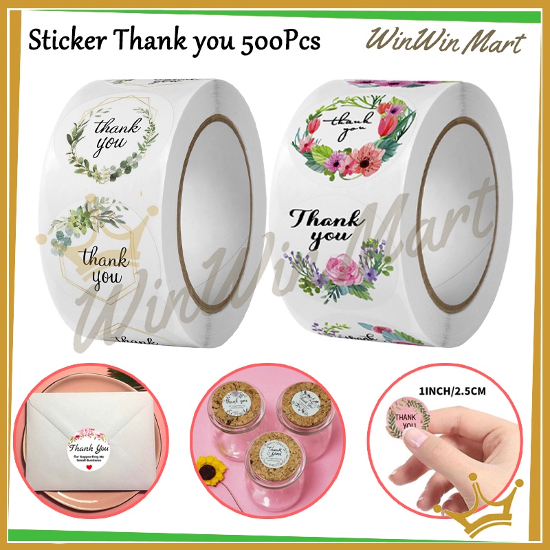 

Sticker Thank you 1 Roll 500Pcs/Stiker Label Motif Thank You/Sticker Bulat Roll