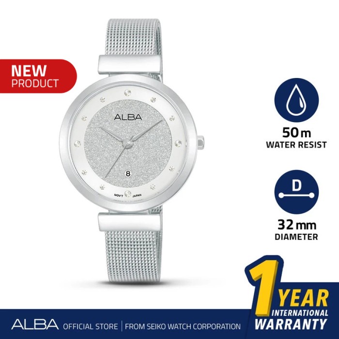 Jam Tangan Wanita Alba AH7CG9 Rantai Pasir Silver Quartz Original