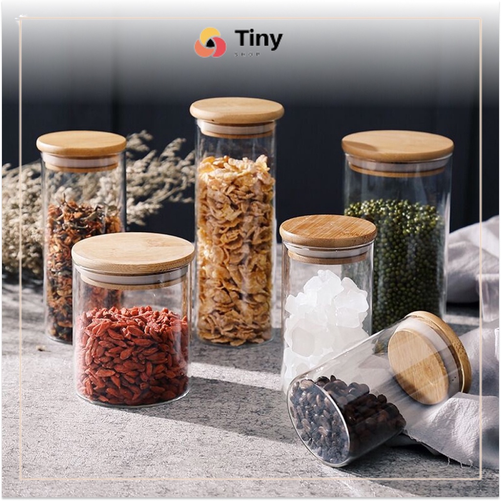 Toples Kaca Tutup Kayu Toples Kue Kering Tempat Penyimpanan Makanan Perlengkapan Toples Dapur