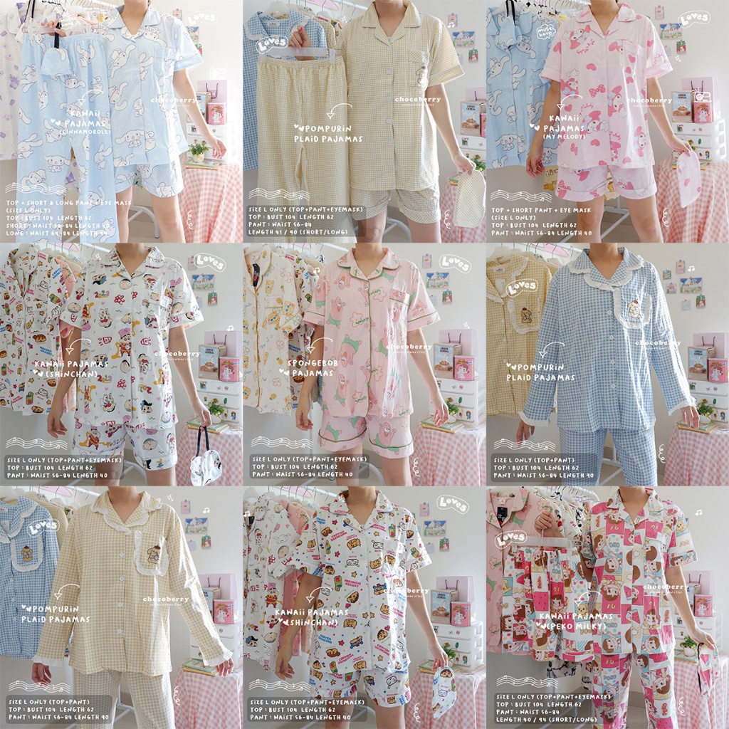 CHOCOBERRY - KAWAII PAJAMAS / piyama baju tidur wanita spongebob patrick lucu import sanrio shinchan