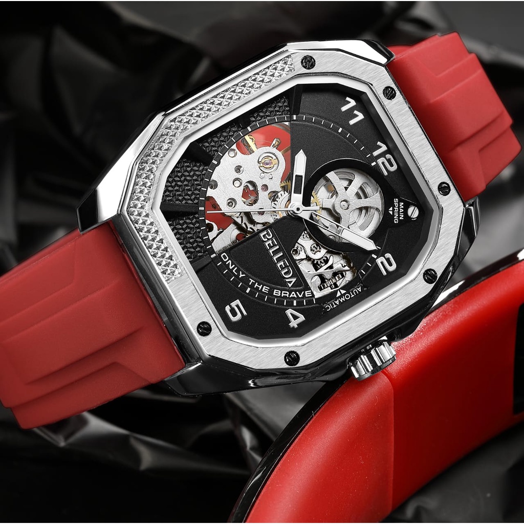 BELLEDA 9528 Jam Tangan Otomatis Pria Tanpa Baterai Tali Karet Anti Air Terbaru Original