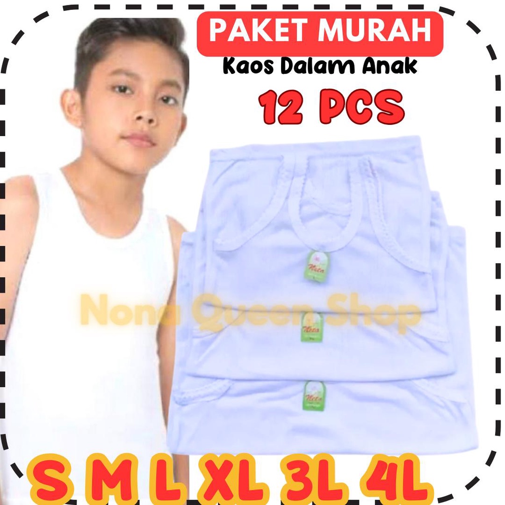 12 PCS KAOS DALAM ANAK PUTIH POLOS SINGLET ANAK TK SD SMP SMA