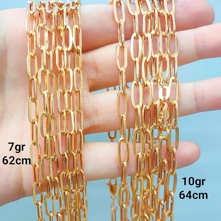 Kalung panjang anak dan dewasa emas asli kadar 700 70% 16k model rantai Catenna holo oval pria wanit