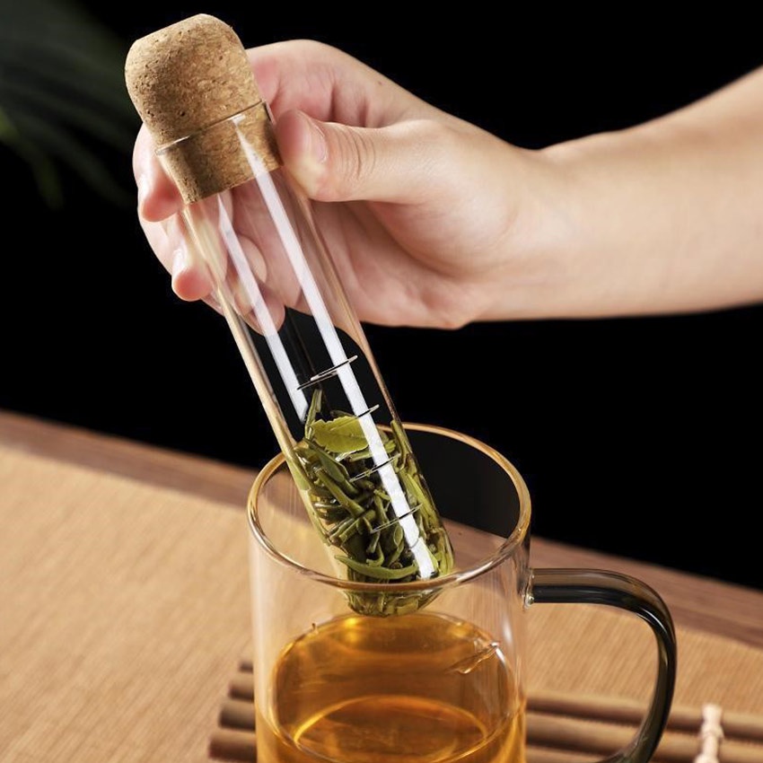 Tea Tube Strainer Glass With Cork / Tube Filter Tea Reusable Tea Infuser Glass Tube Strainer /