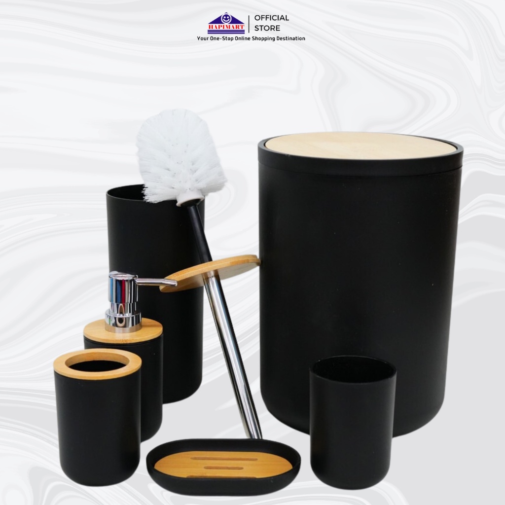 Peralatan Mandi Plastik Isi 6 Wooden Black / 6 In 1 Bathroom Set Perlengkapan Mandi / Set Peralatan 