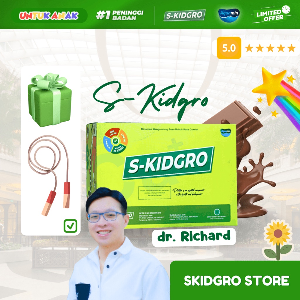 

S-KIDGRO PENINGGI BADAN ANAK SUSU SKIDGROW FULL KALSIUM PROTEIN & DHA ( REKOMENDASI DR RICHARD LEE ) FREE SKIPPING! BISA COD! SGL