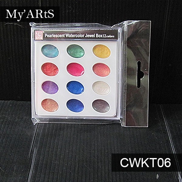 

Kuretake Zig Pearlescent Watercolor Jewel Box Set 12 Color Cat Air Metalik Gliter Myarts