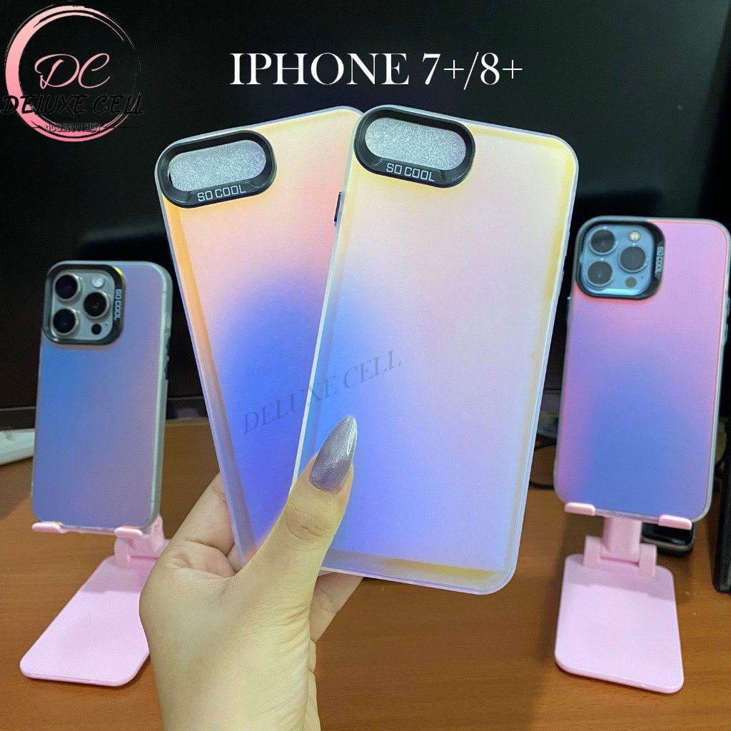 Case Silver Aurora IPHONE 7 PLUS 7+ / IPHONE 8 PLUS 8+ Case Hologram Silver Full Cover -DC