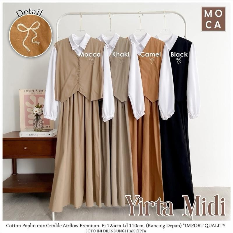 SETELAN 3IN1 MIDI BAHAN CATTON POPLIN MIX CRINGKLE YIRTA MIDI ORI BY MOCA