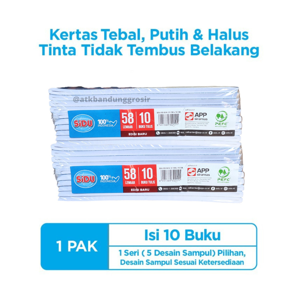 

Buku Tulis Sinar Dunia 58 Lembar ( SIDU ) Uk Quarto Random Cover - pak ( 10 pcs)