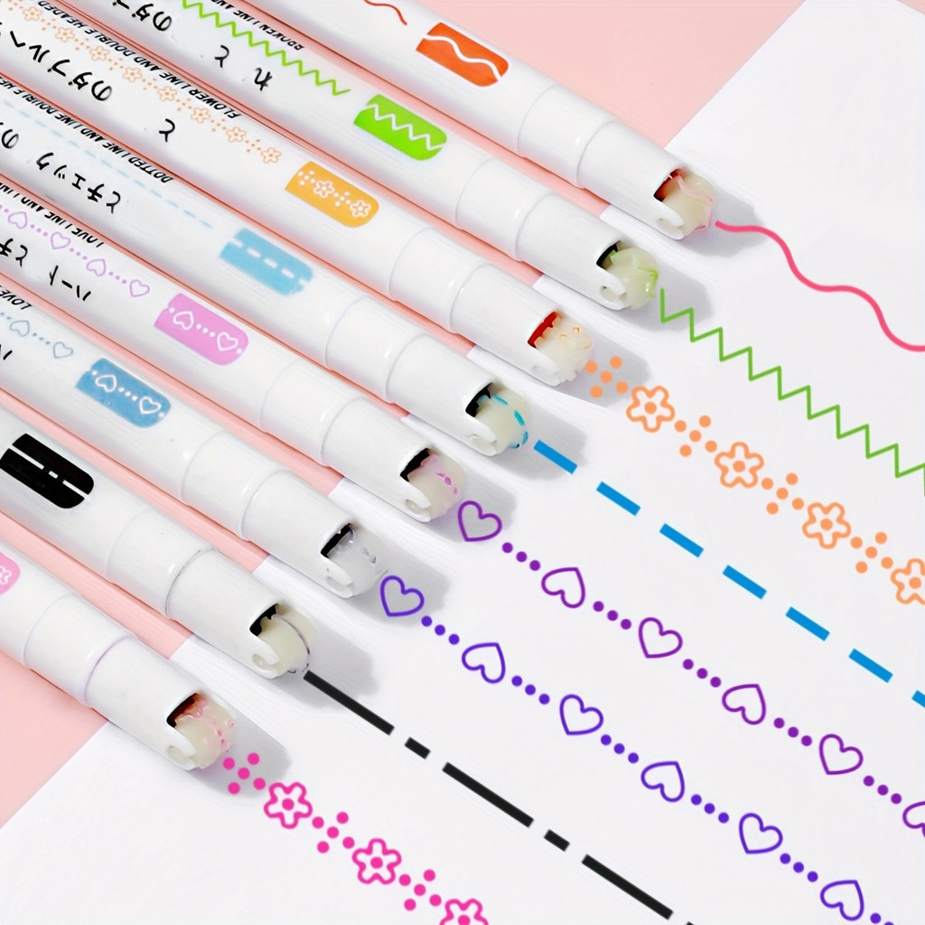 

8pcs Double Head Quick-Drying Colorful Double-ended Curve Pen, Fluorescent Pen, Creative Markers Stationery Christmas Halloween