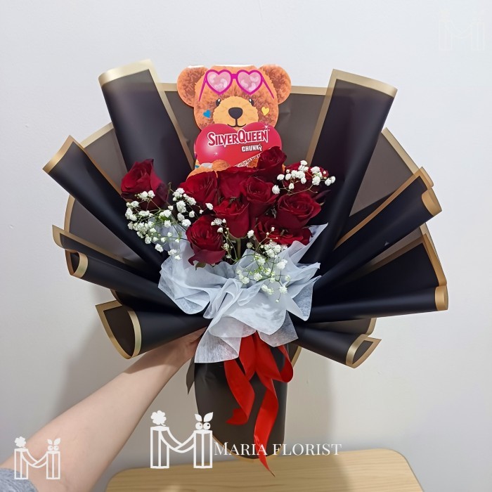 

Buket Mawar Asli - Buket Cokelat Bear Silverqueen - Buket Valentine - Bunga Pink, Pink MarbelGold IS