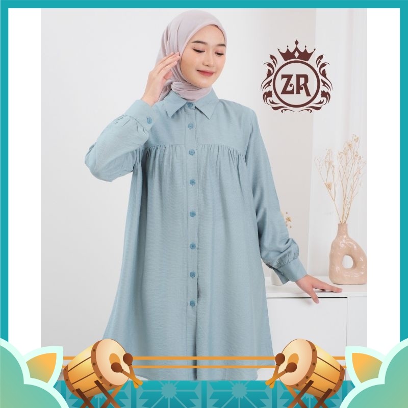 Termurah Tunik Keren / Zarra Tunik Polo Linen Polos Kancing Depan Aktif Belakang Variasi