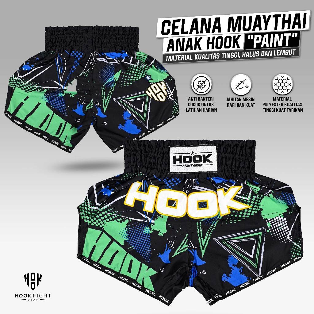 CELANA MUAY THAI ANAK HOOK FIGHT GEAR, CELANA MUAYTHAI ANAK, MUAY THAI SHORTS KIDS,