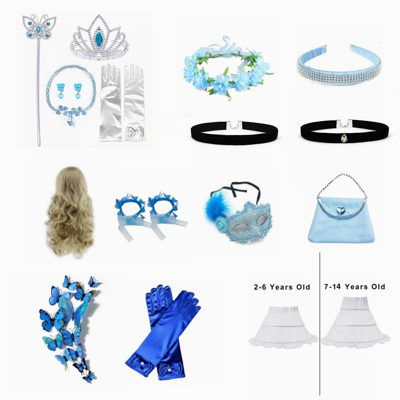 Cinderella Princess Costume Accessories Girls Crown Wand Necklace Headband Earrings Jewelry Set Girl