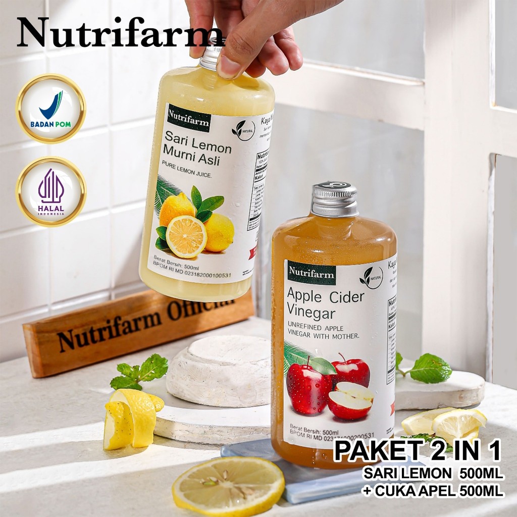 

NUTRIFARM CUKA APEL SARI LEMON PAKET 2 IN 1 ORIGINAL ORGANIK 500ML / APPLE CIDER VINEGAR / CUKA SARI APEL