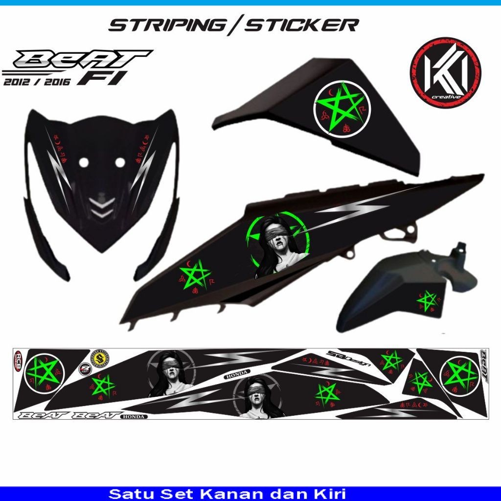 STIKER VARIASI STRIPING STICKER MOTOR BEAT F1 TAHUN 2012 2016 MOTIP KEREN