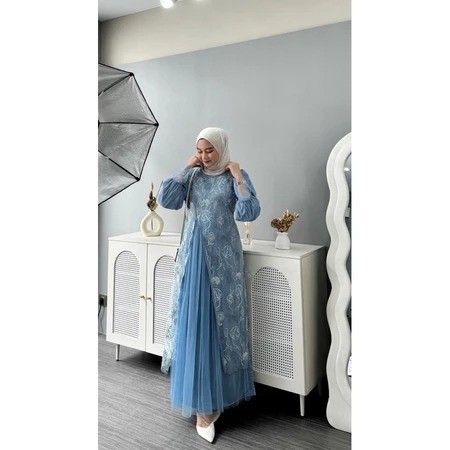 KINAR DRESS KONDANGAN TILLE GARDEN ELEGAN GAUN PARTY MUSLIMAH MAXI DRESS LEBARAN WANITA BUSUI MEWAH