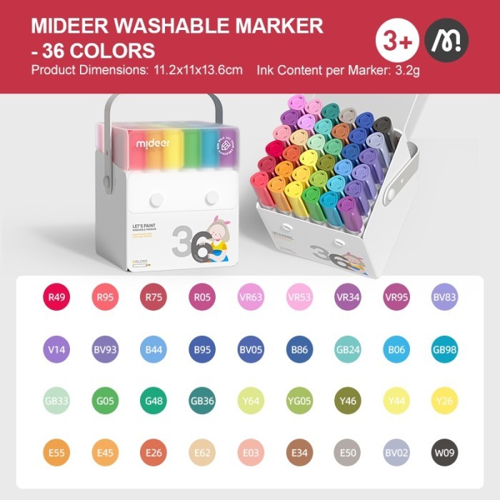 

THOS Mideer Washable Marker Spidol 12 24 36 48 Warna Color Colors Nontoxic - 36