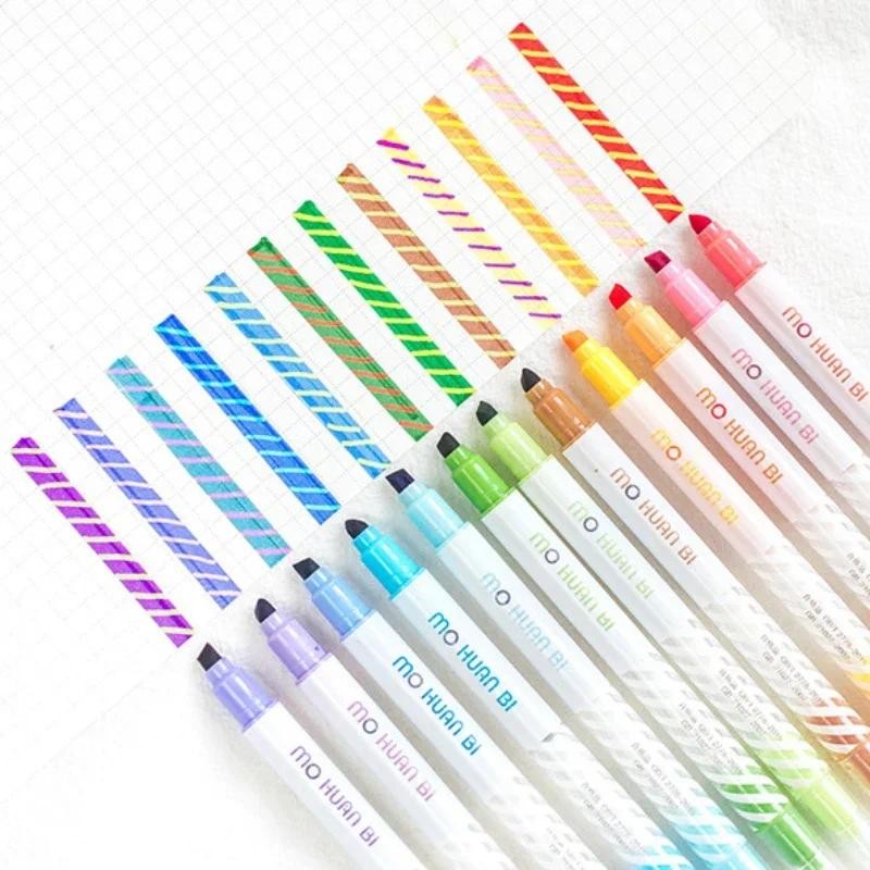 

12pcs/set Magic Color Changing Double Head Highlighters Student Notebook Highlight Markers Pen Scrapbook Decoration Materials